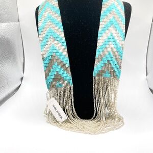 Nepal Turquoise Silver Glass Hand Beaded Boho Chic Tribal Necklace NWT